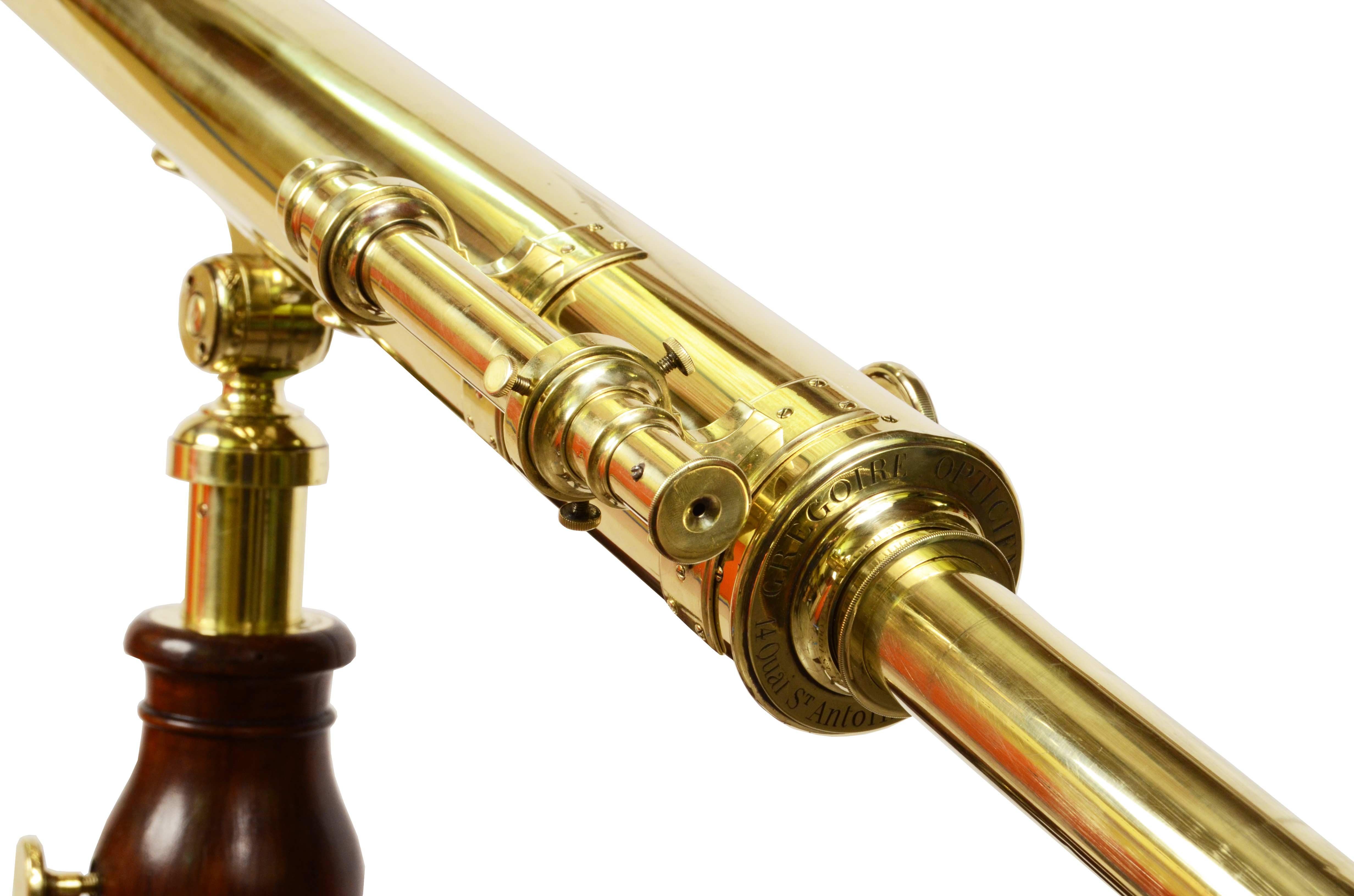 Late 19th Century 19th Century French Brass Astronomical Telescope Signed Gregoire Opticien Lyon