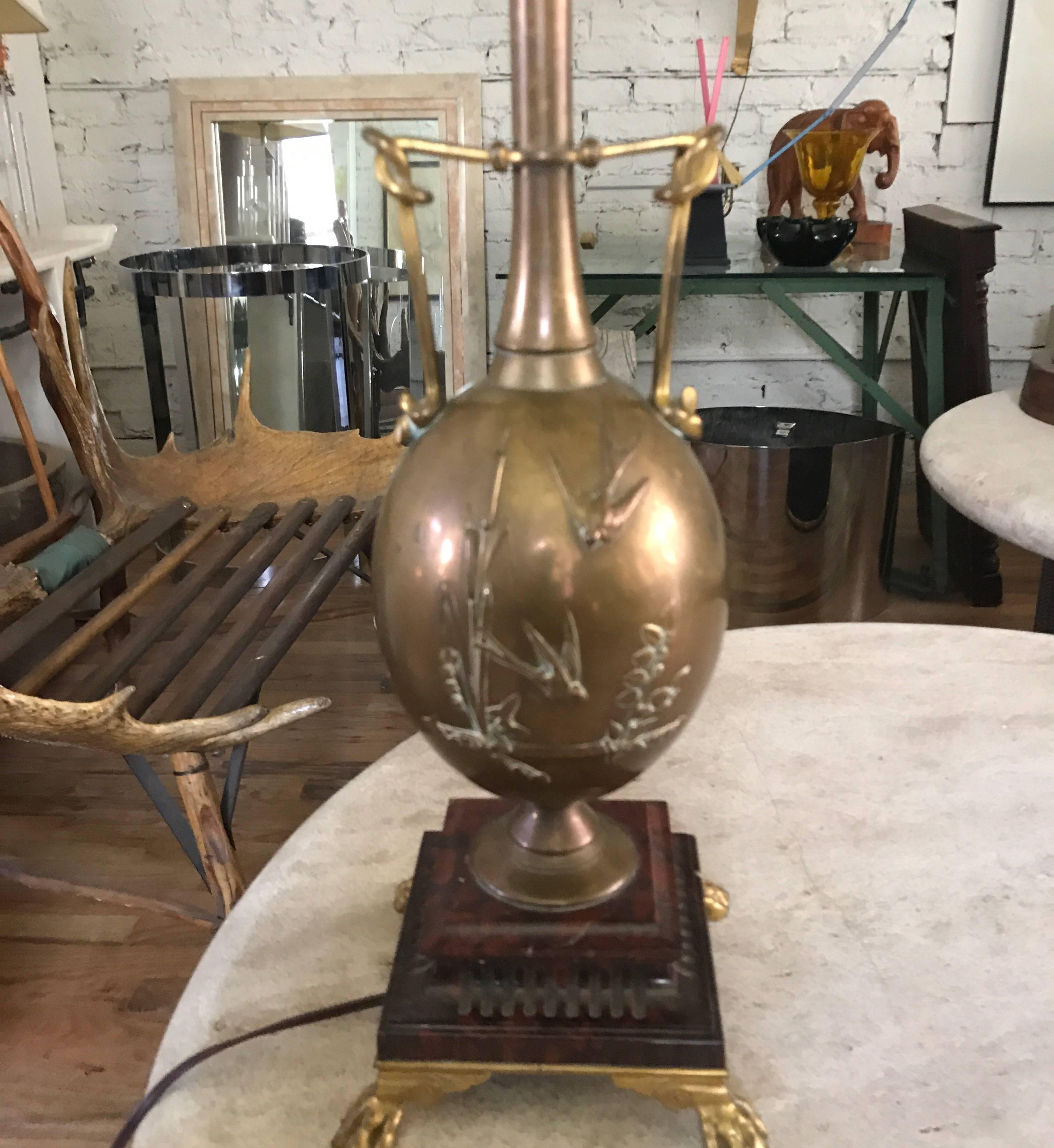 Japonisme  19th Century French Brass Barbedienne Lamp Designed by Henry Cahieux