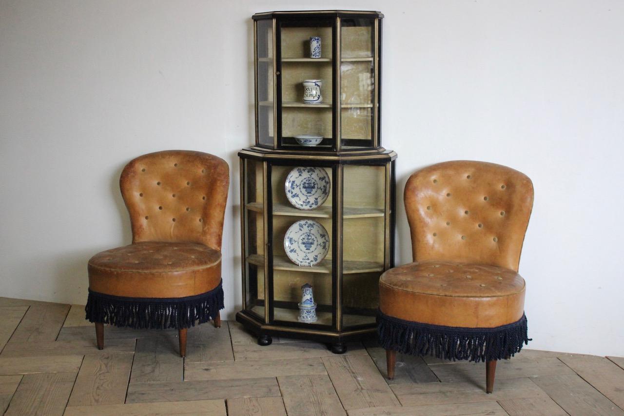 A very good quality and of small proportions, 19th century French display cabinet , retaining the original brass bound and ebonising , and with the original glass.
This charming and elegant piece, will work well for displaying ceramics or as a