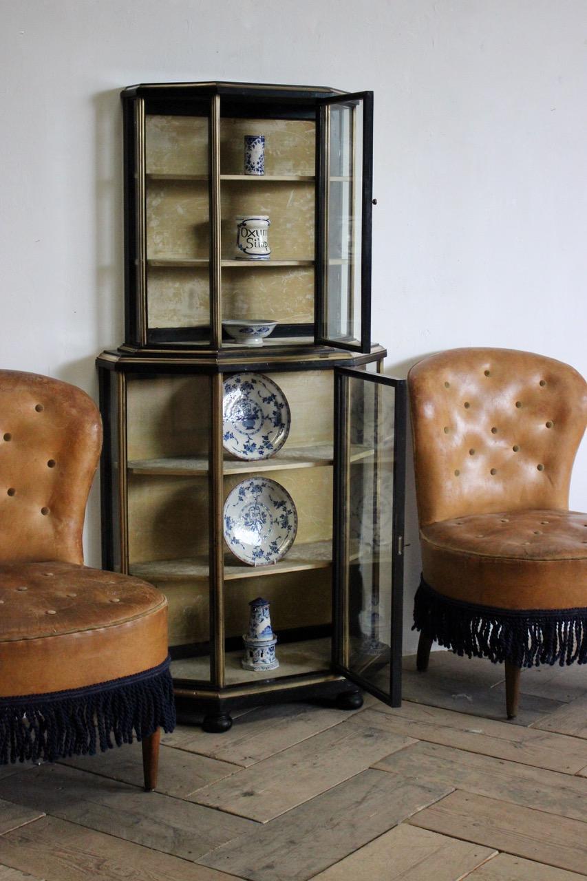 Ebonized 19th Century French Brass Bound Ebonised Display Cabinet For Sale