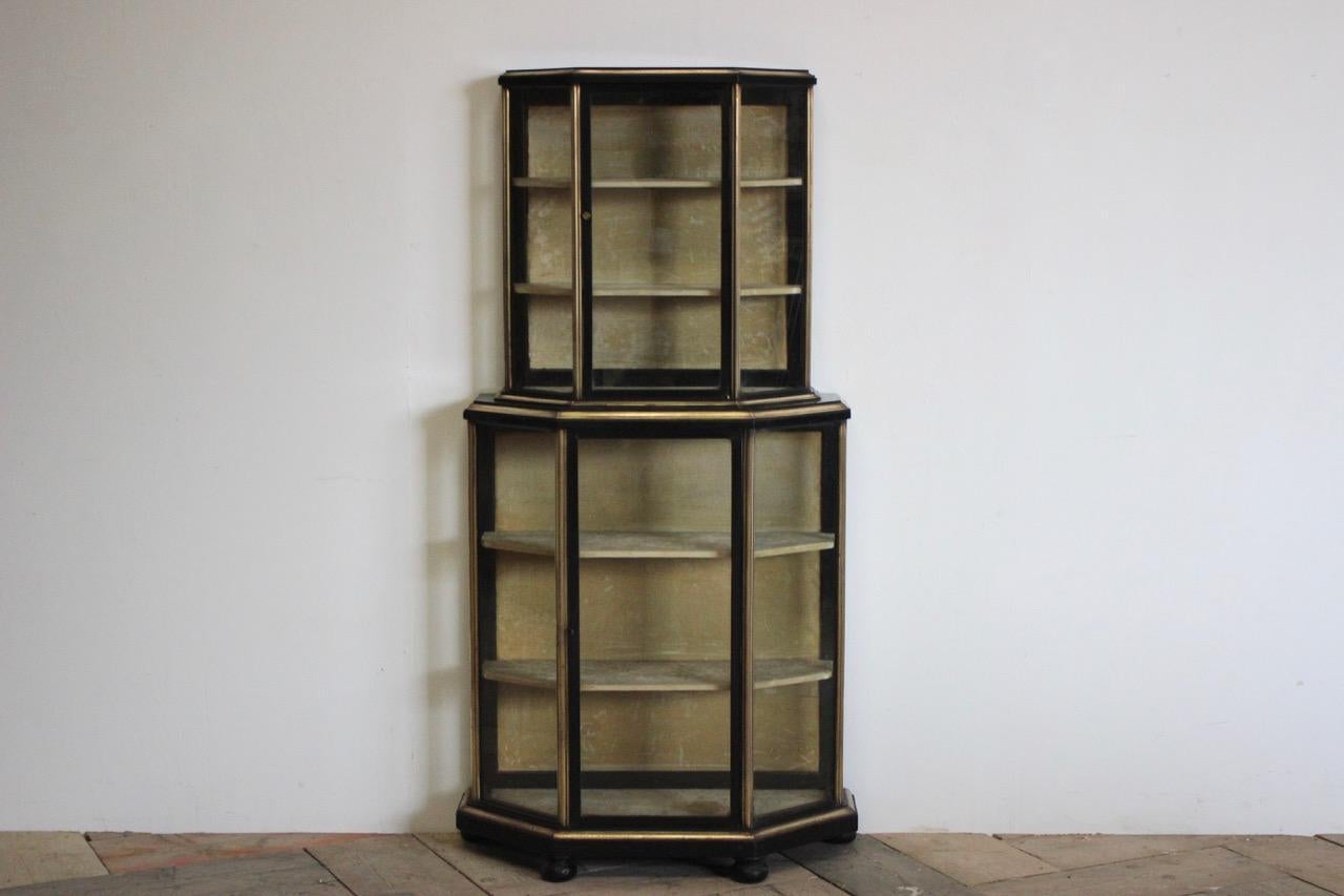 19th Century French Brass Bound Ebonised Display Cabinet In Good Condition For Sale In Gloucestershire, GB