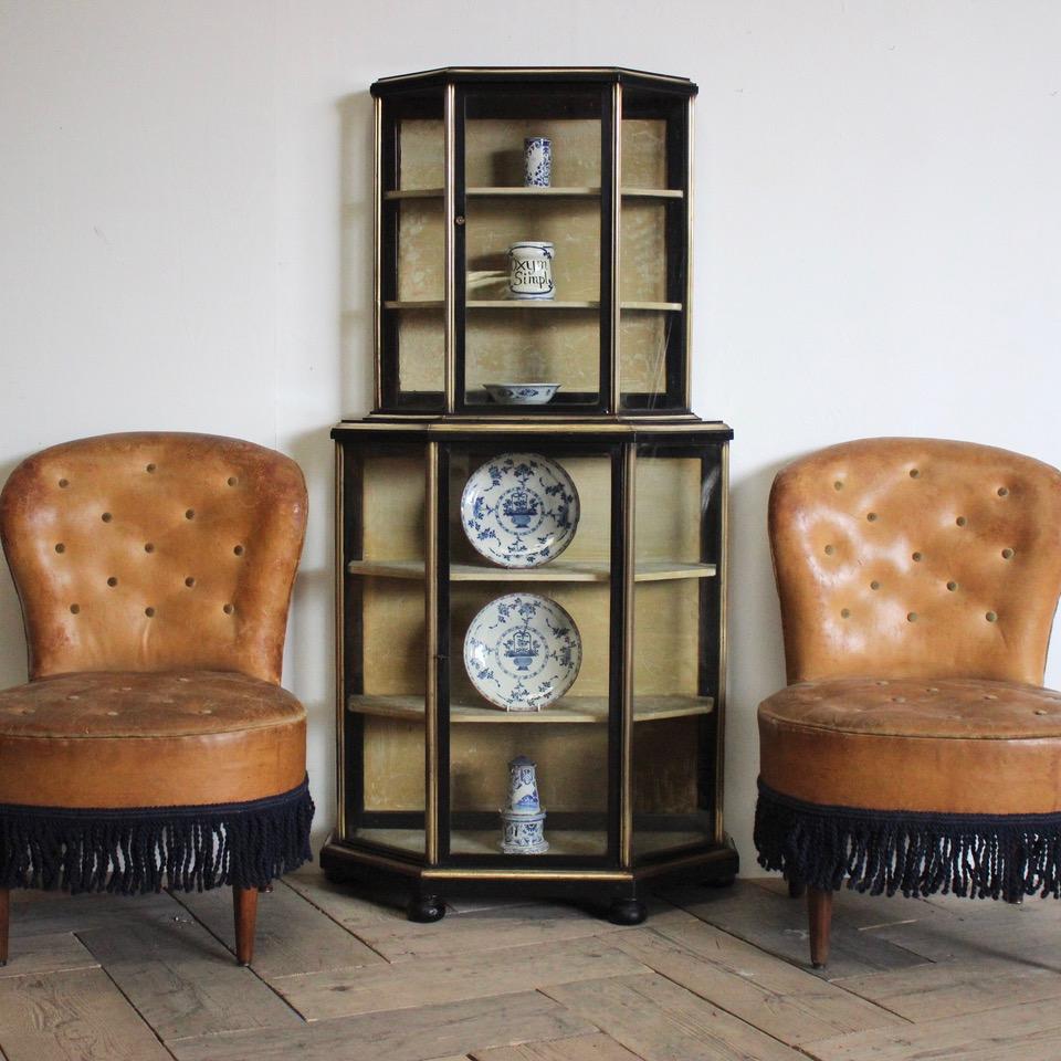 Wood 19th Century French Brass Bound Ebonised Display Cabinet For Sale