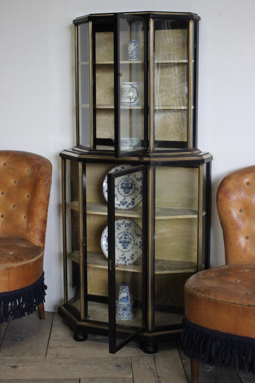 19th Century French Brass Bound Ebonised Display Cabinet For Sale 1