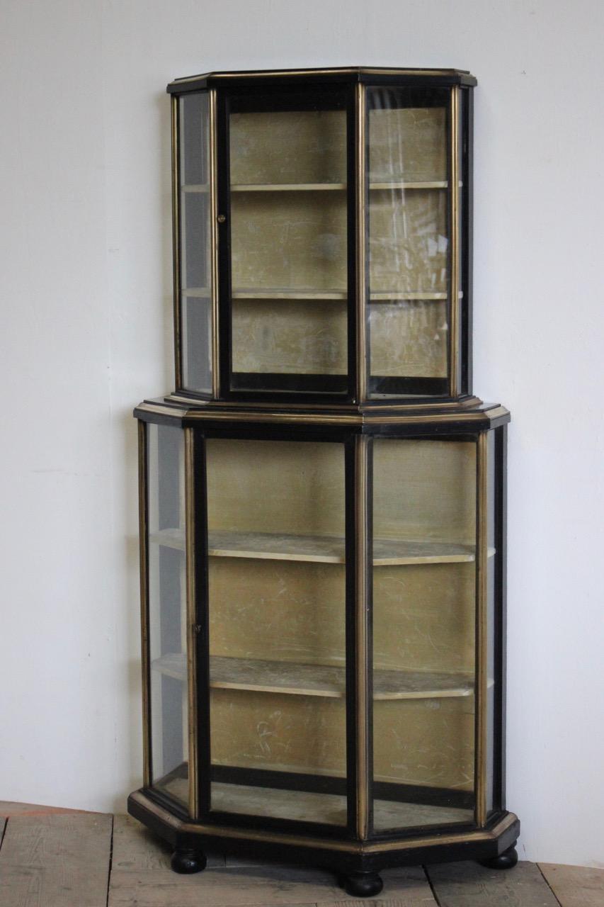 19th Century French Brass Bound Ebonised Display Cabinet For Sale 2