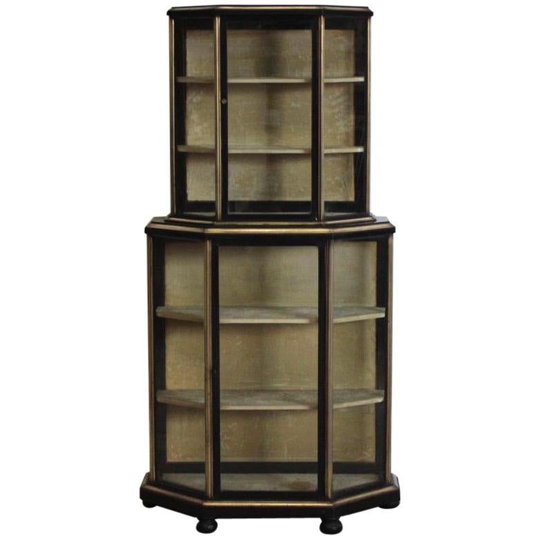 19th Century French Brass Bound Ebonised Display Cabinet For Sale