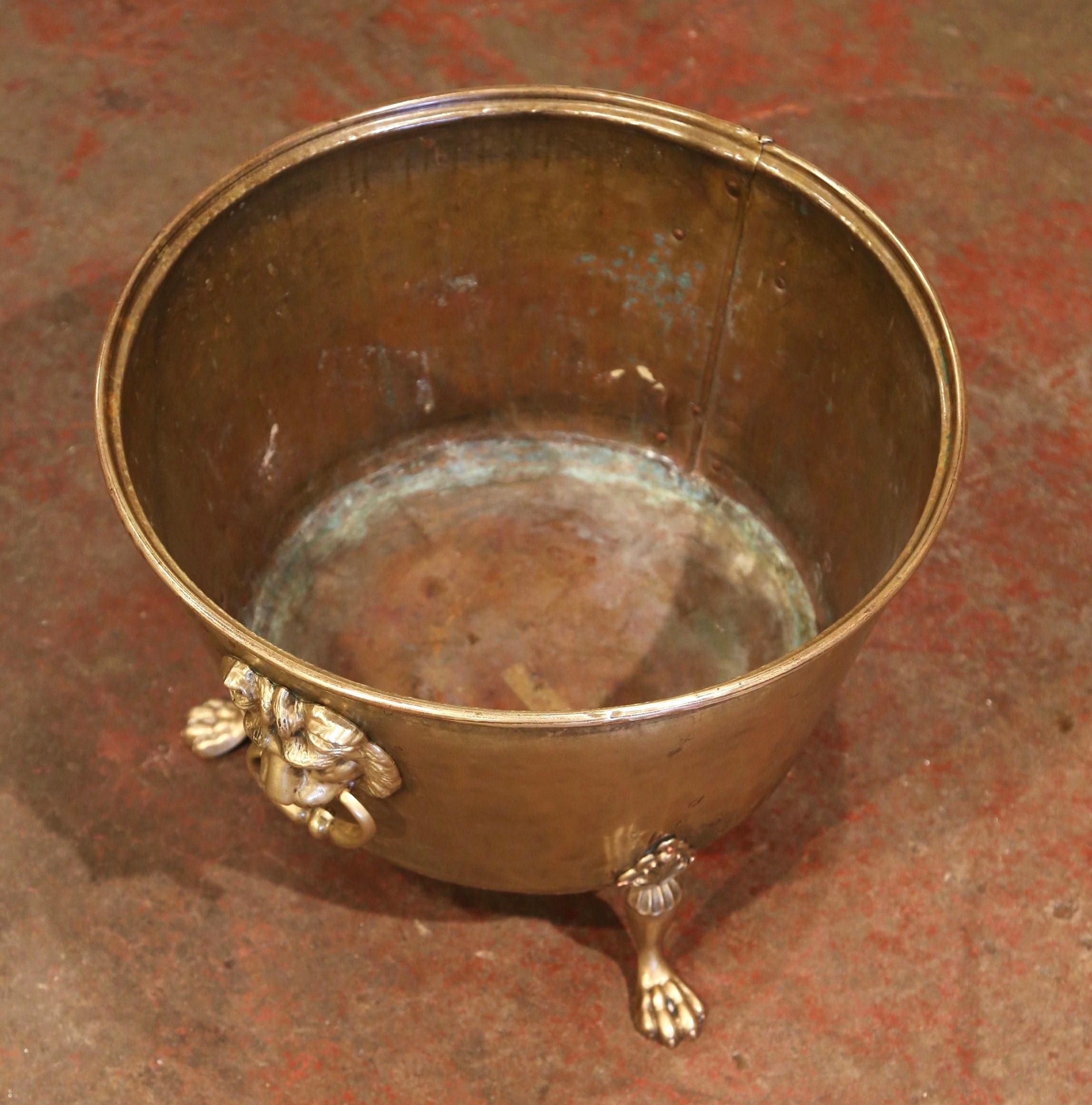 19th Century French Brass Cache-Pot Planter with Lion Head Handles 1