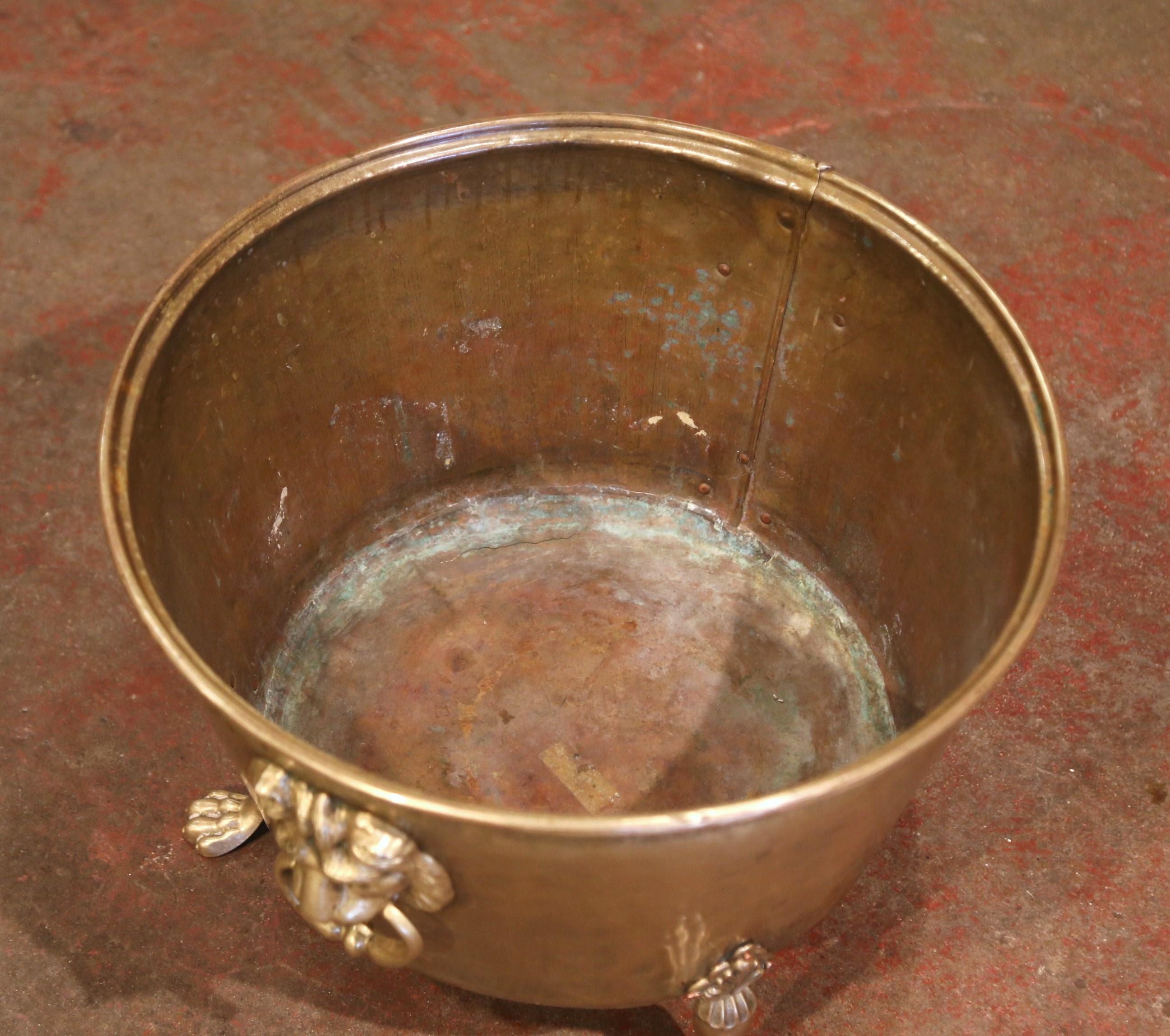 19th Century French Brass Cache-Pot Planter with Lion Head Handles 2