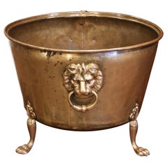 Antique 19th Century French Brass Cache-Pot Planter with Lion Head Handles