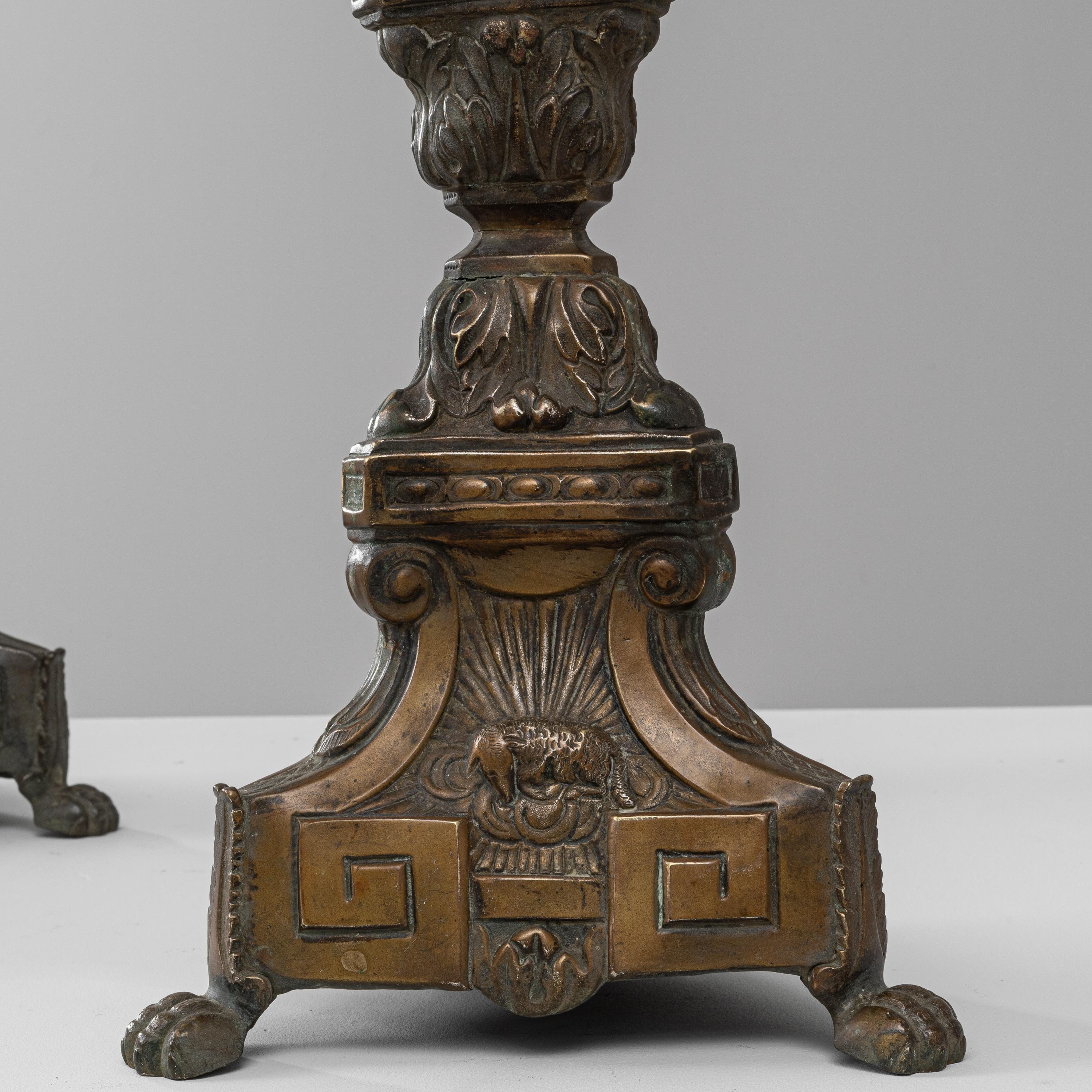 19th Century French Brass Candle Holders, a Pair For Sale 7
