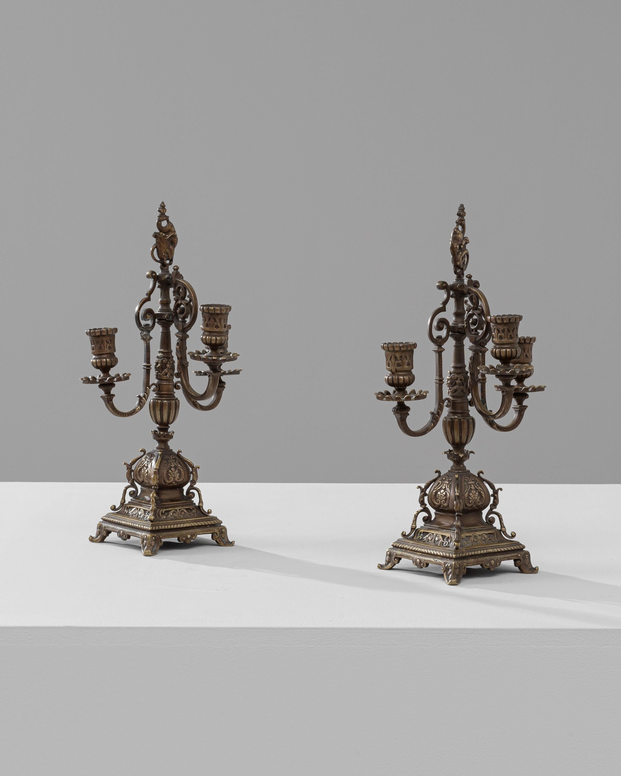 19th Century French Brass Candle Holders, a Pair For Sale 8