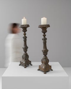 19th Century French Brass Candle Holders, a Pair