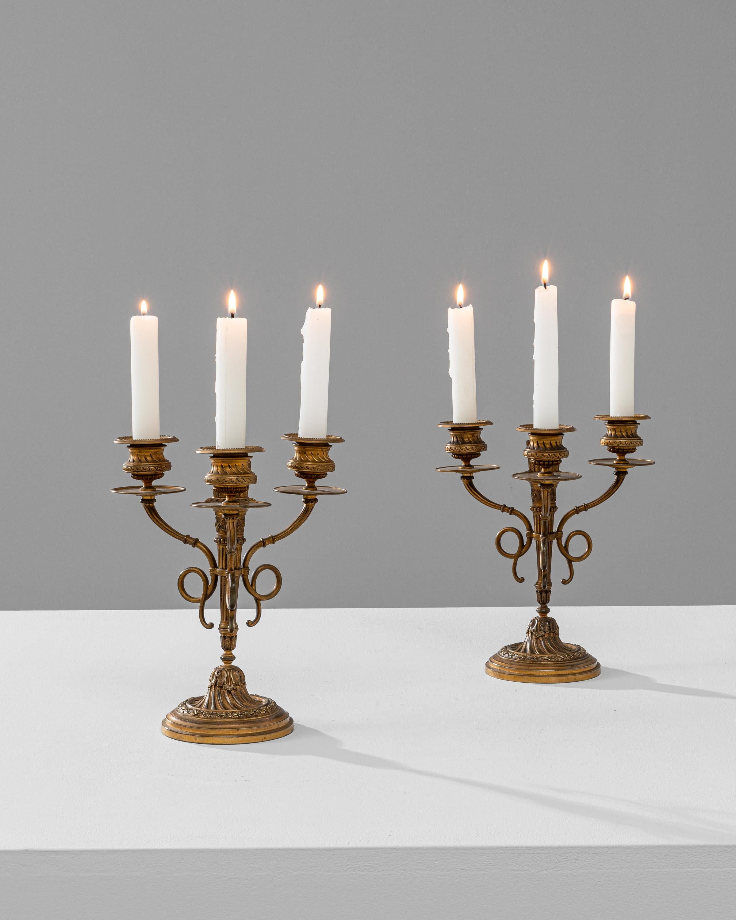 19th Century French Brass Candle Holders, a Pair In Good Condition For Sale In High Point, NC