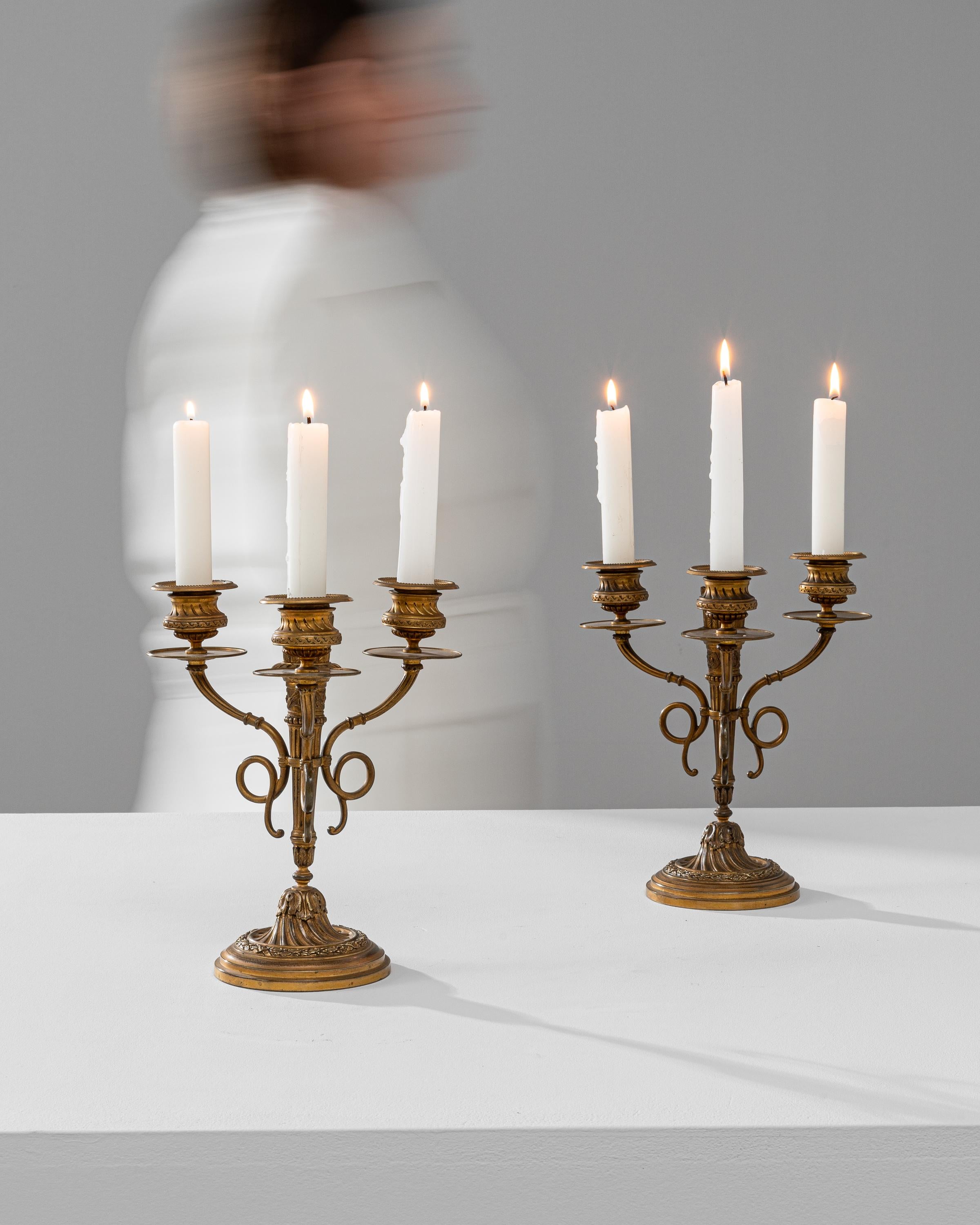 19th Century French Brass Candle Holders, a Pair For Sale 1