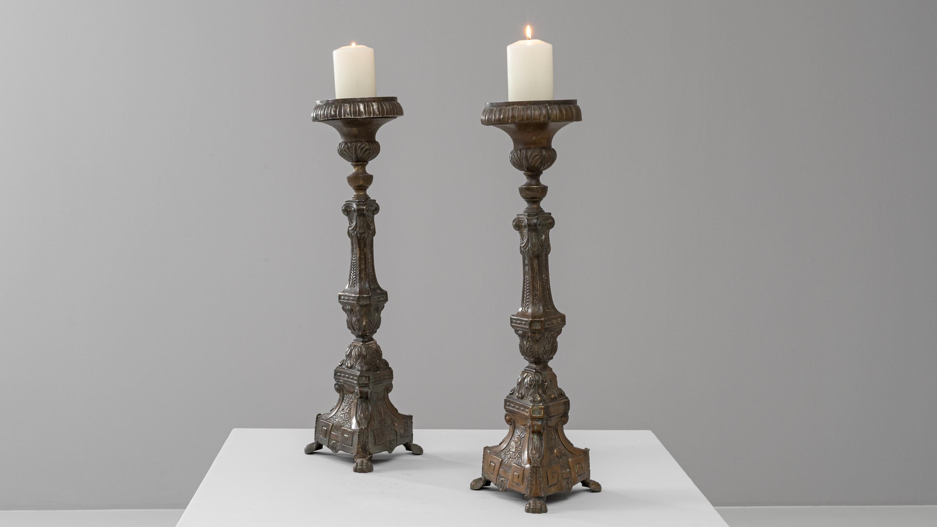 19th Century French Brass Candle Holders, a Pair 2