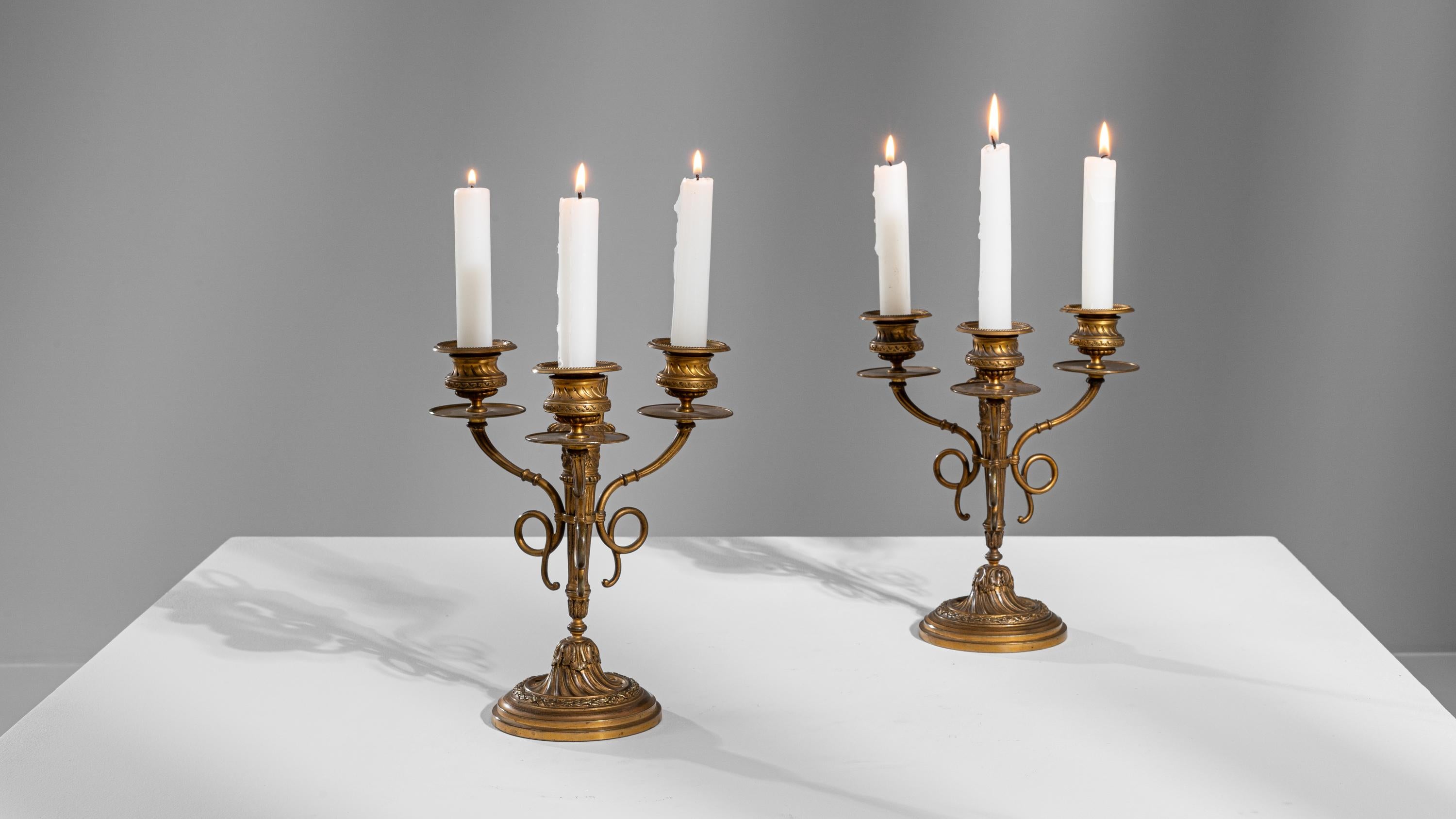 19th Century French Brass Candle Holders, a Pair For Sale 4