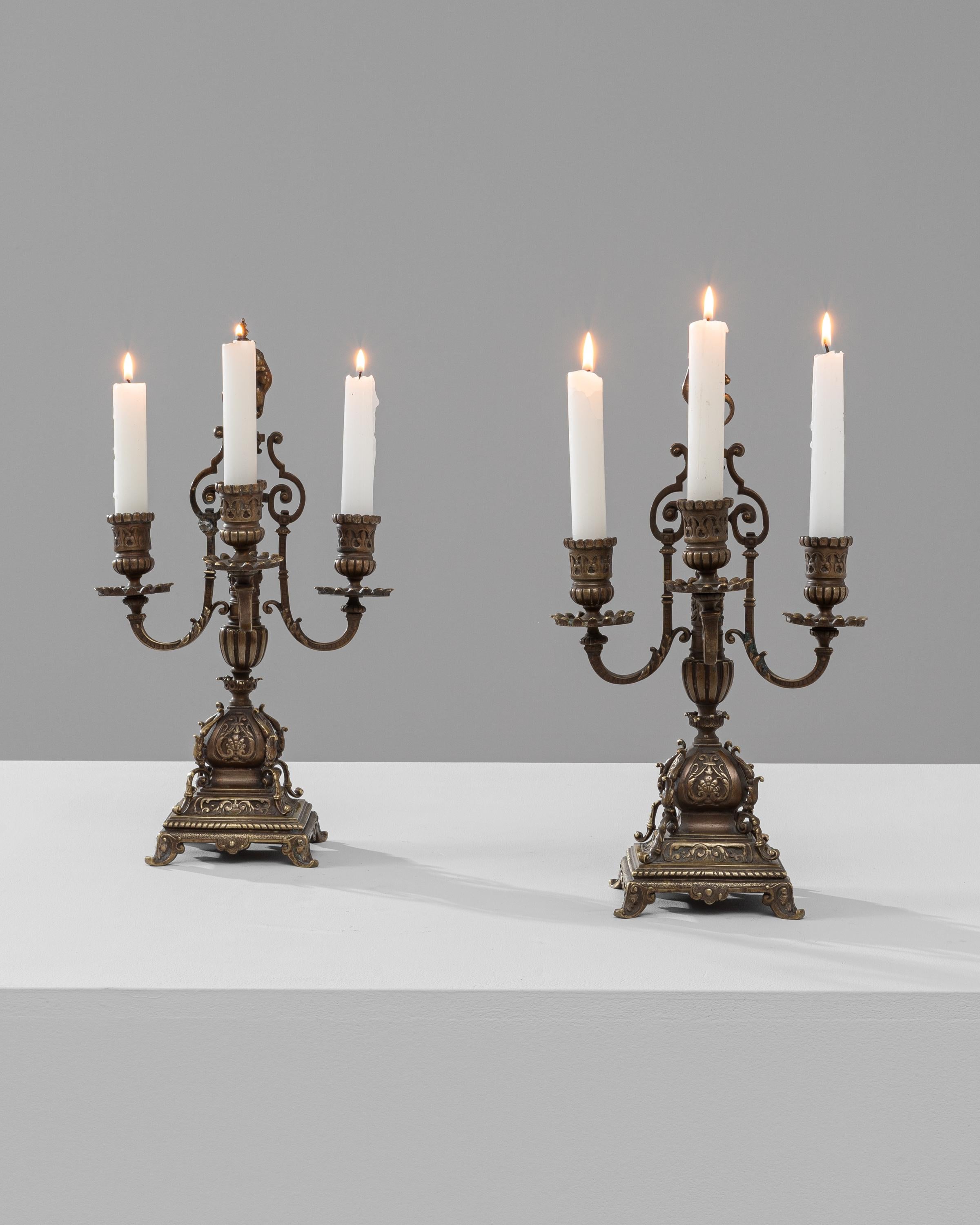 19th Century French Brass Candle Holders, a Pair For Sale 4