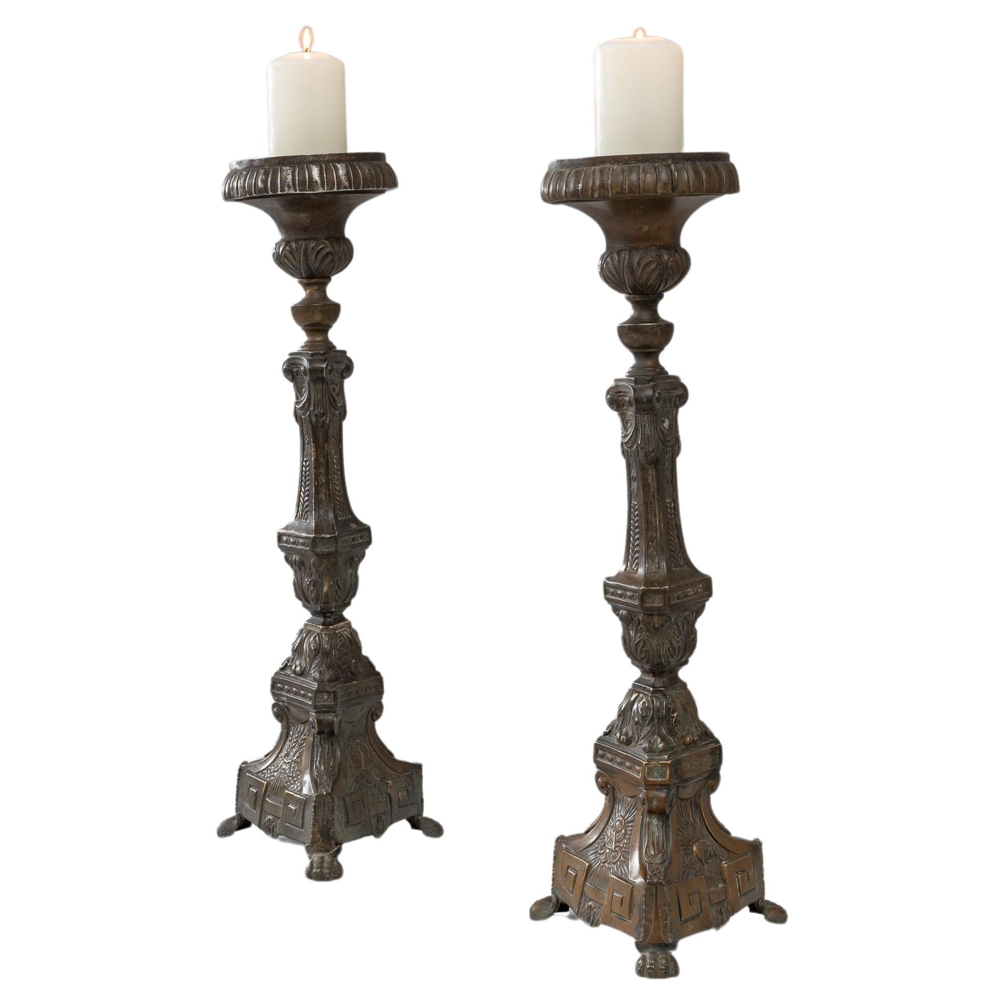 19th Century French Brass Candle Holders, a Pair For Sale
