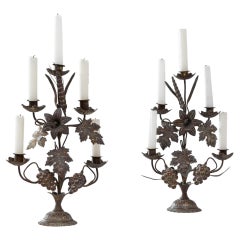 Antique 19th Century French Brass Candle Holders, a Pair