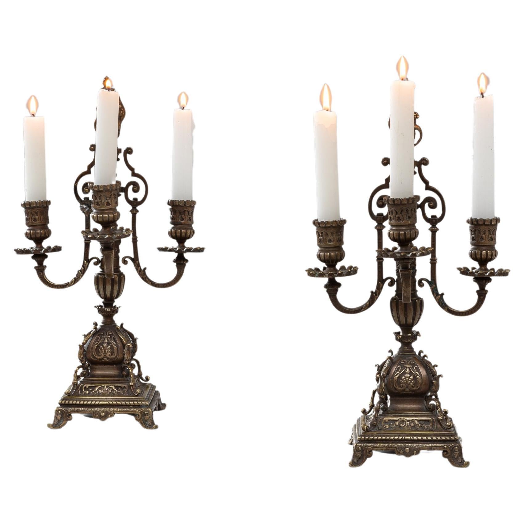 19th Century French Brass Candle Holders, a Pair For Sale