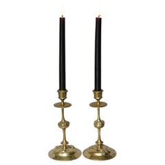 19th Century French Brass Candle Holders, Candlesticks with Beetle Decoration