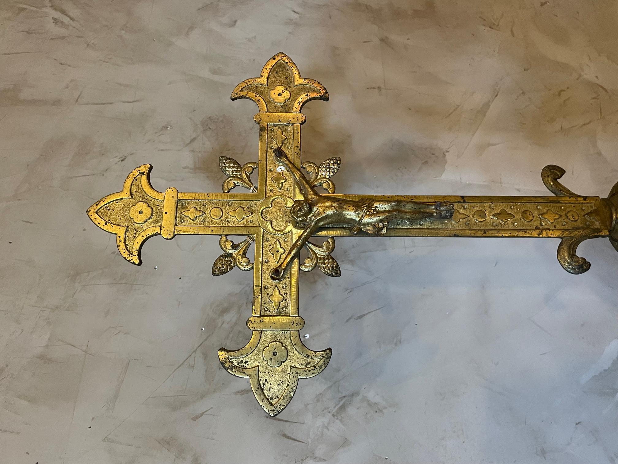 Napoleon III 19th Century French Brass Christ Cross, 1880s For Sale