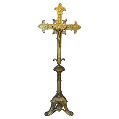 Antique 19th Century French Brass Christ Cross, 1880s