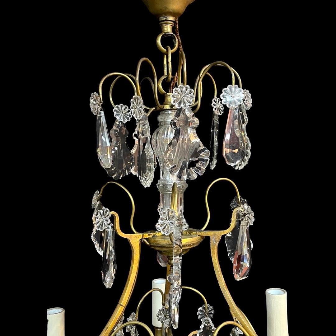 19th Century French Brass & Crystal Cage Chandelier For Sale 1