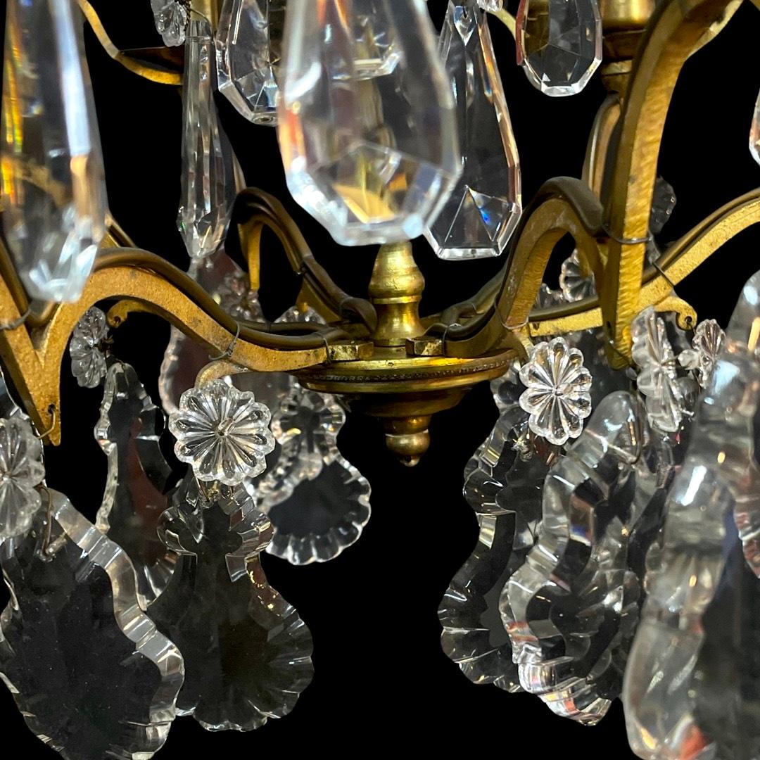 19th Century French Brass & Crystal Cage Chandelier For Sale 2