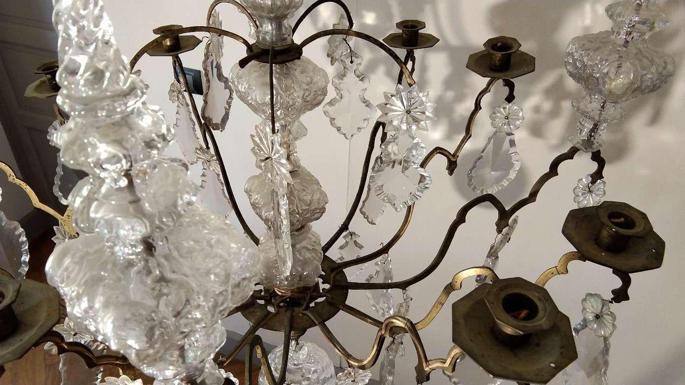 19th Century French Brass Crystal Chandelier For Sale 3