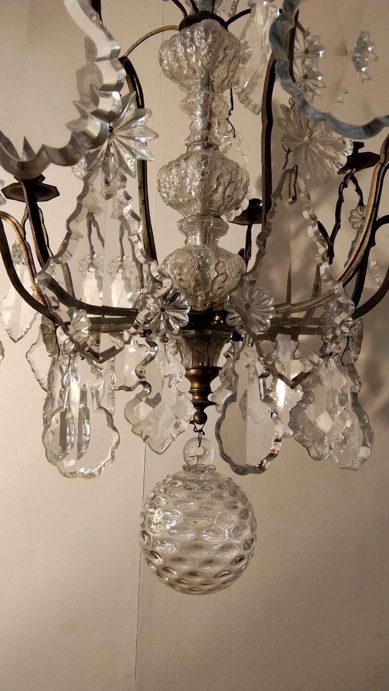 19th Century French Brass Crystal Chandelier For Sale 4