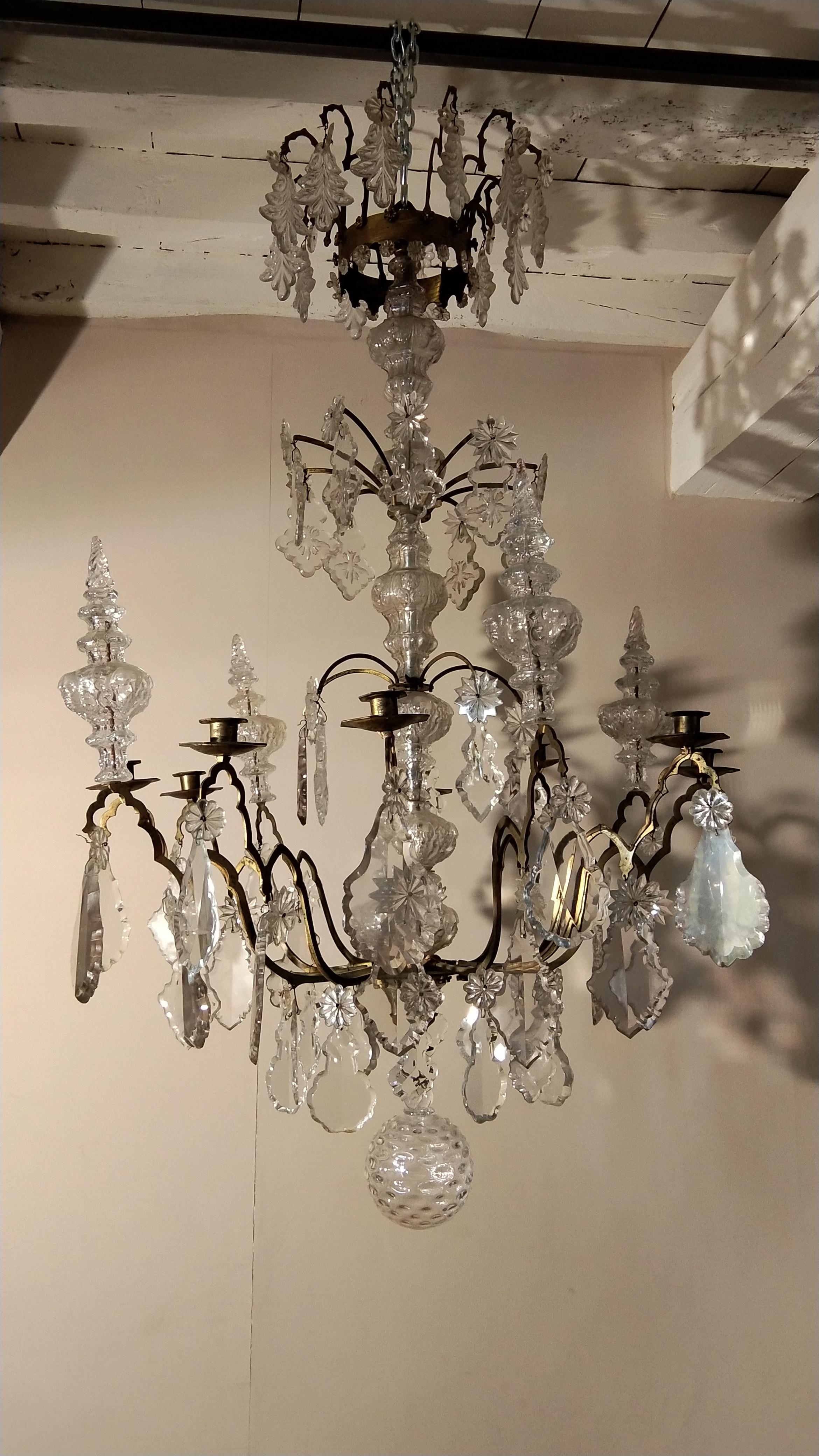 19th Century French Brass Crystal Chandelier For Sale 5