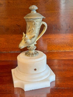 19th Century French Brass Ink Well on Marble