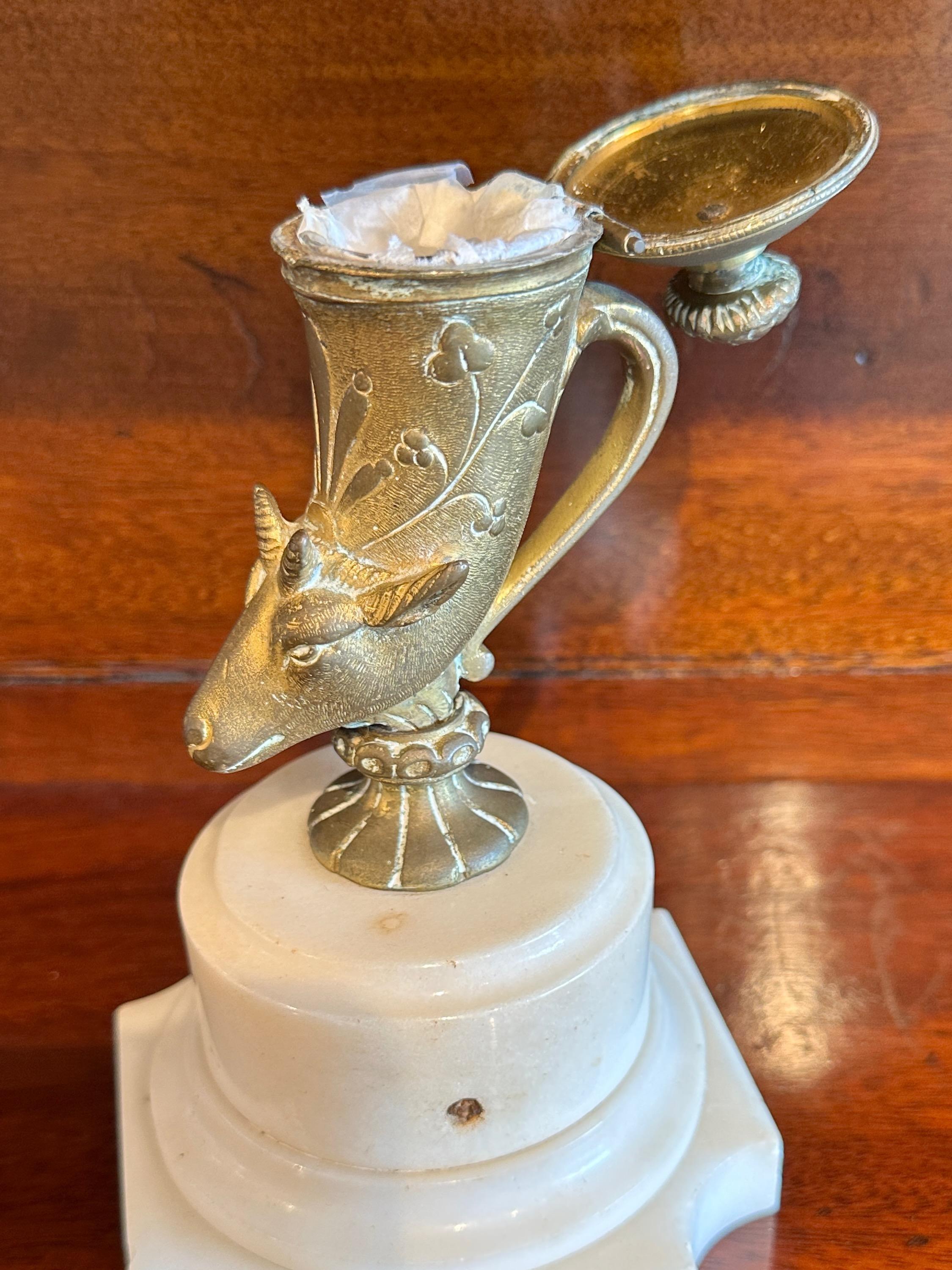 19th Century French Brass Ink Well on Marble For Sale 2