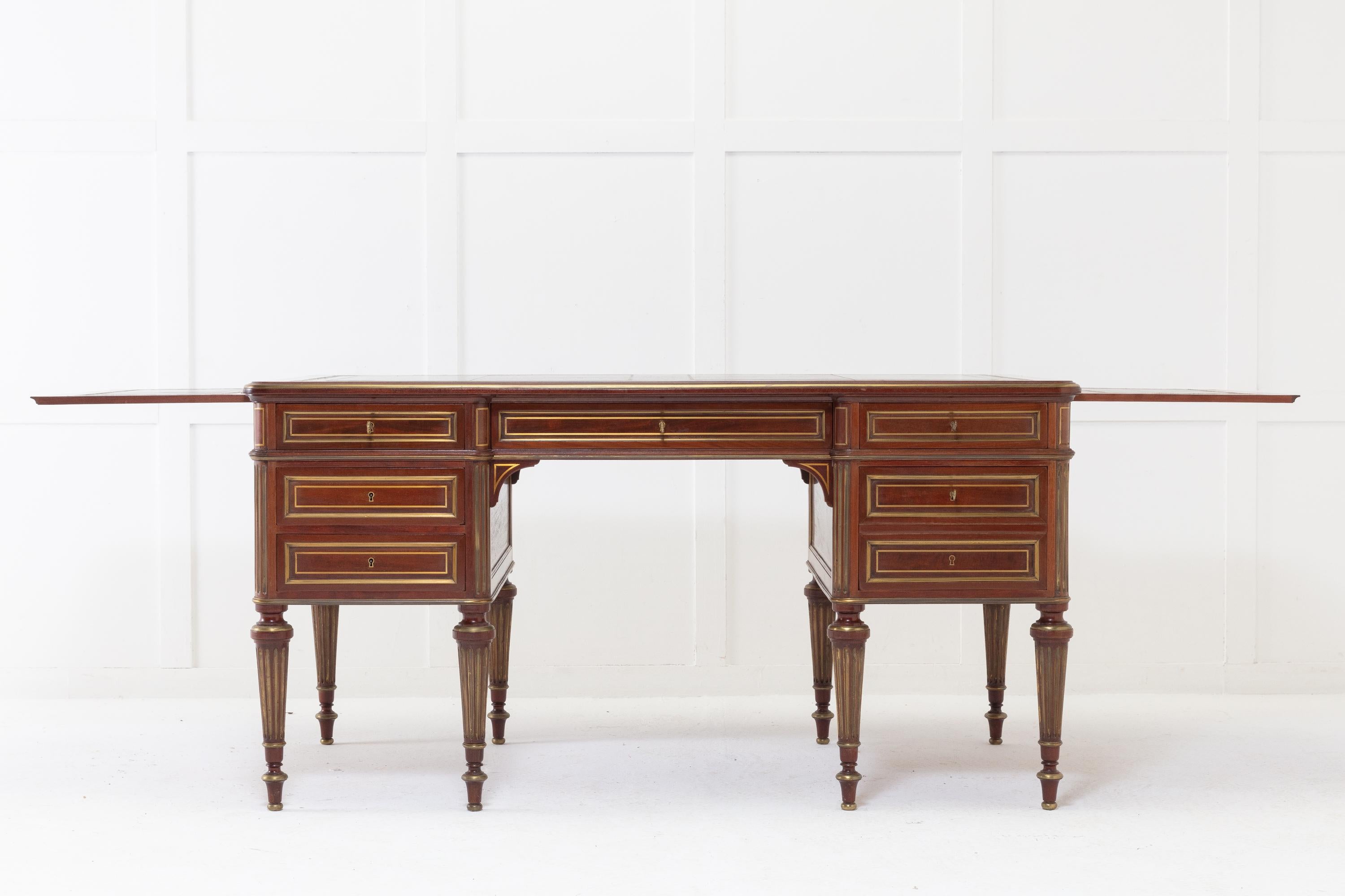 19th Century French Brass Inlaid Mahogany Desk For Sale 7