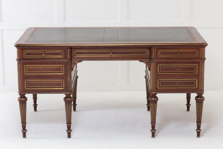 19th Century French Brass Inlaid Mahogany Desk In Good Condition For Sale In Gloucestershire, GB
