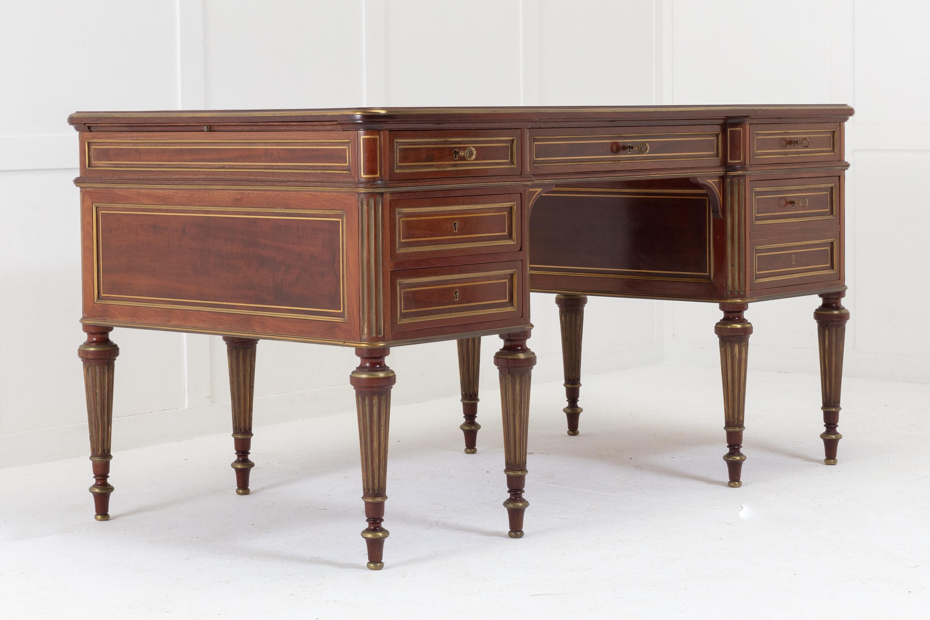 19th Century French Brass Inlaid Mahogany Desk For Sale 1