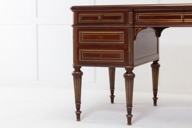 19th Century French Brass Inlaid Mahogany Desk For Sale 2
