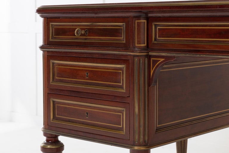 19th Century French Brass Inlaid Mahogany Desk For Sale 3