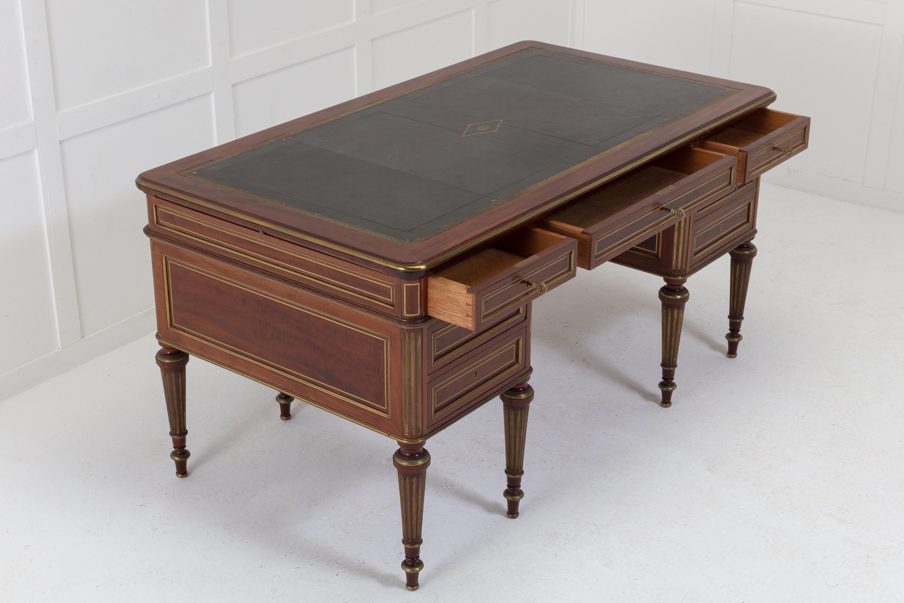 19th Century French Brass Inlaid Mahogany Desk For Sale 5
