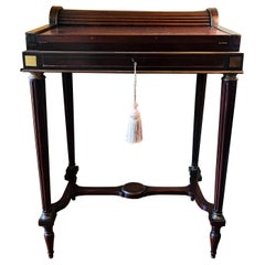 19th Century French Brass Inlay Rosewood Writing Desk with Cylinder Roll Top