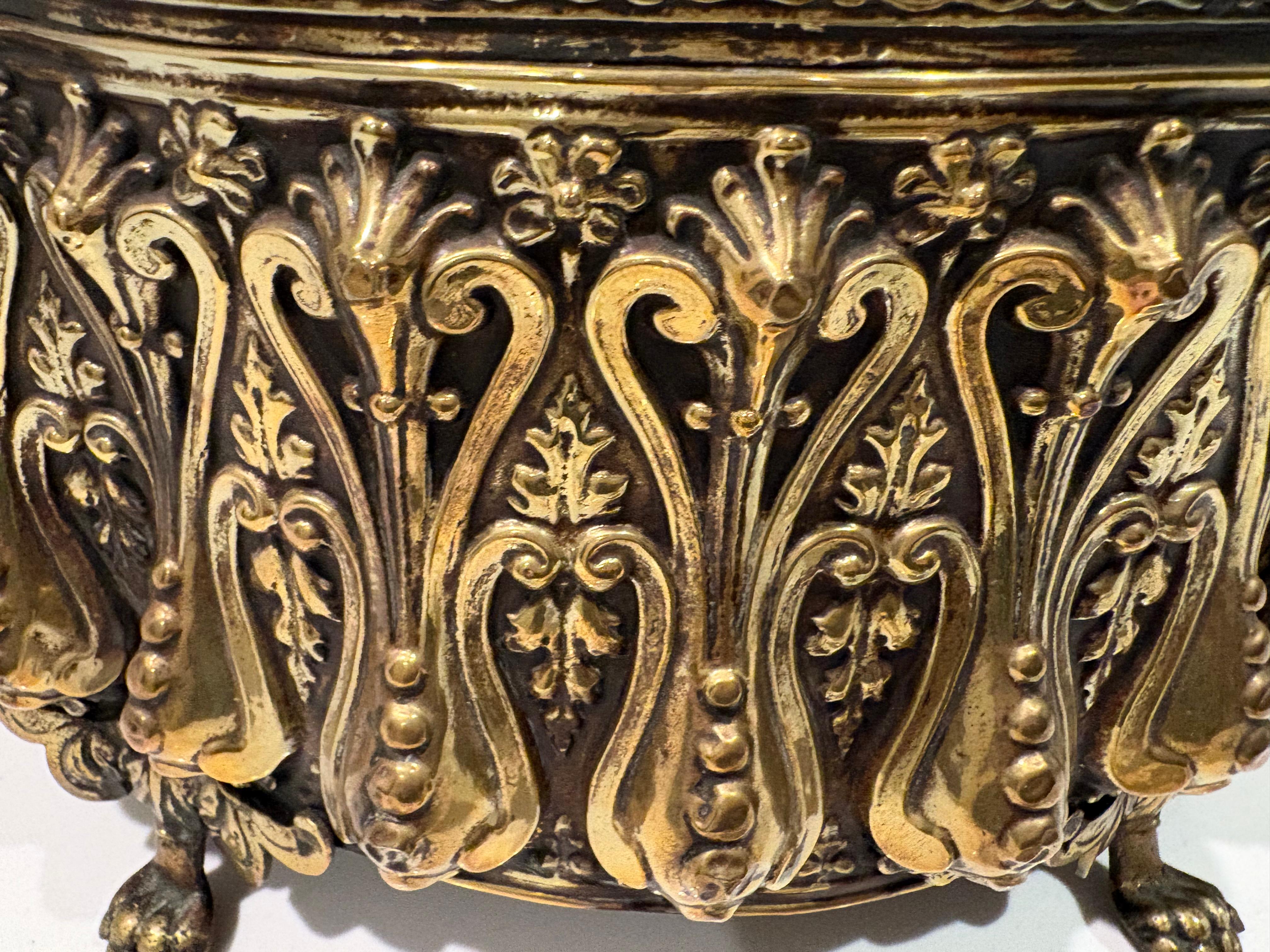 French Provincial 19th century French Brass Jardiniere on feet with tin liner