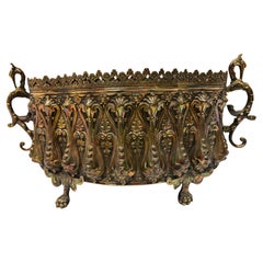 19th century French Brass Jardiniere on feet with tin liner