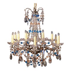 19th Century French Brass Metal and Crystal Twelve-Light Chandelier