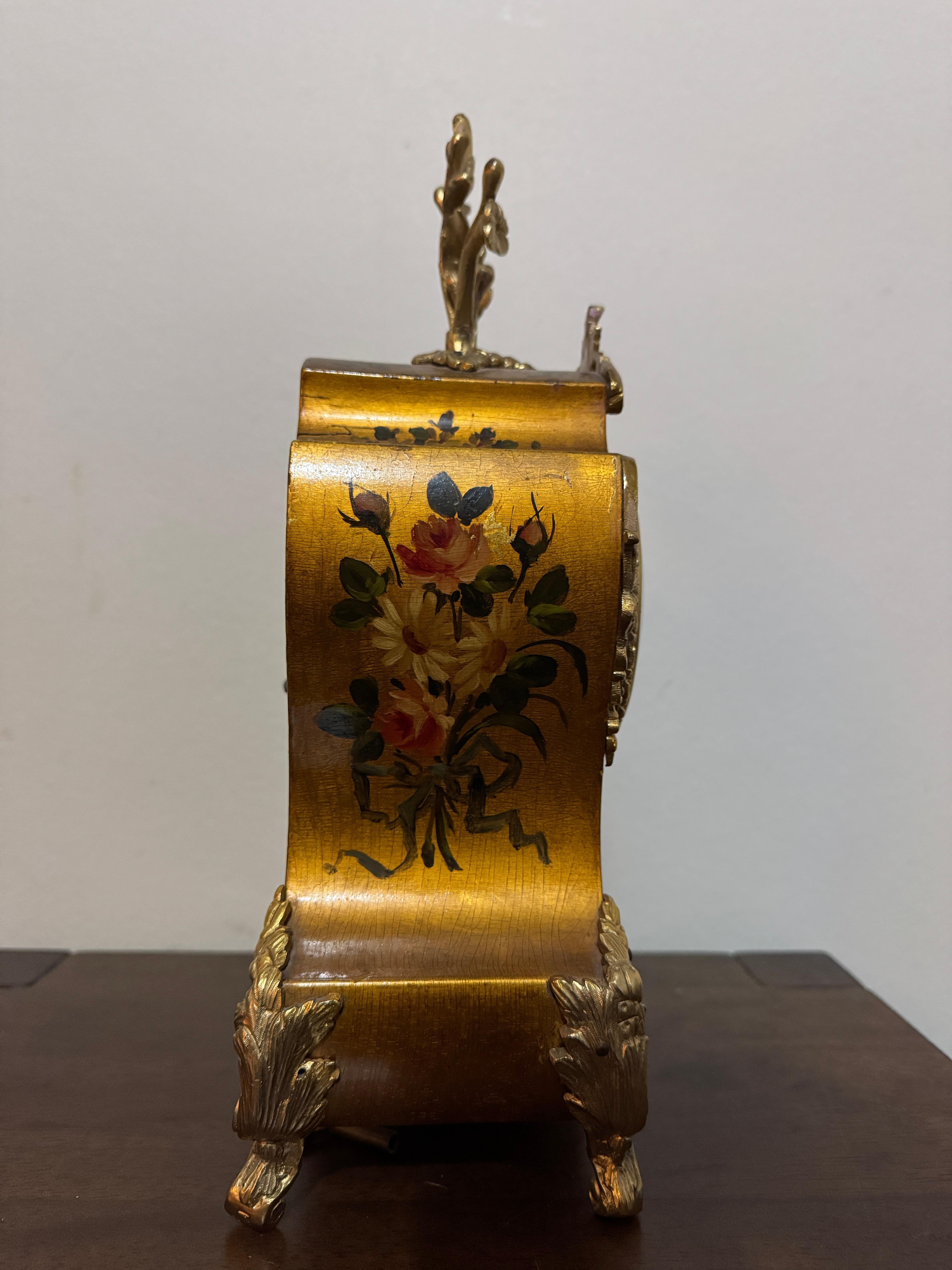 19th Century French brass mounted Louis XV-style mantel clock For Sale 5
