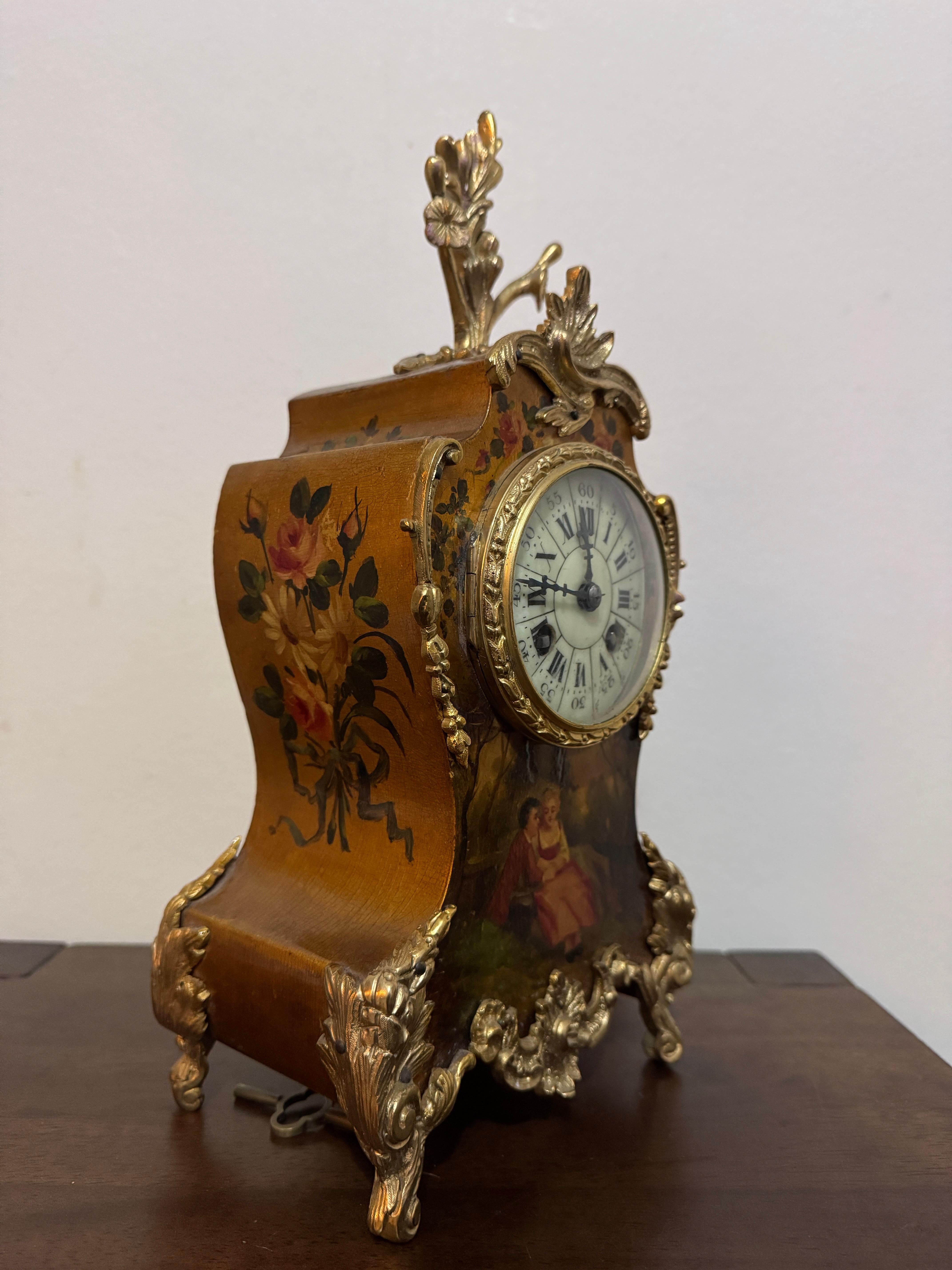 19th Century French brass mounted Louis XV-style mantel clock For Sale 6