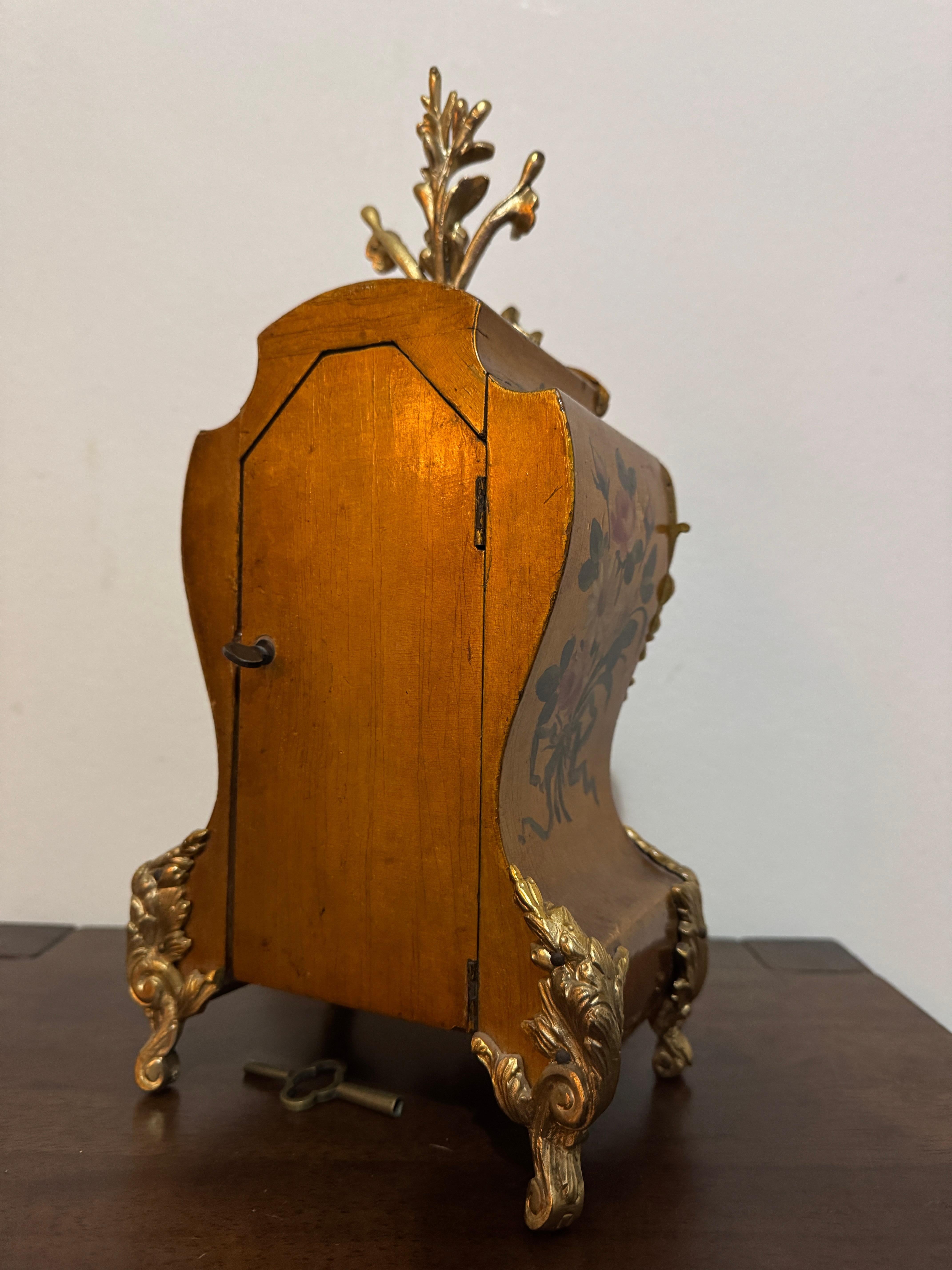 19th Century French brass mounted Louis XV-style mantel clock For Sale 3