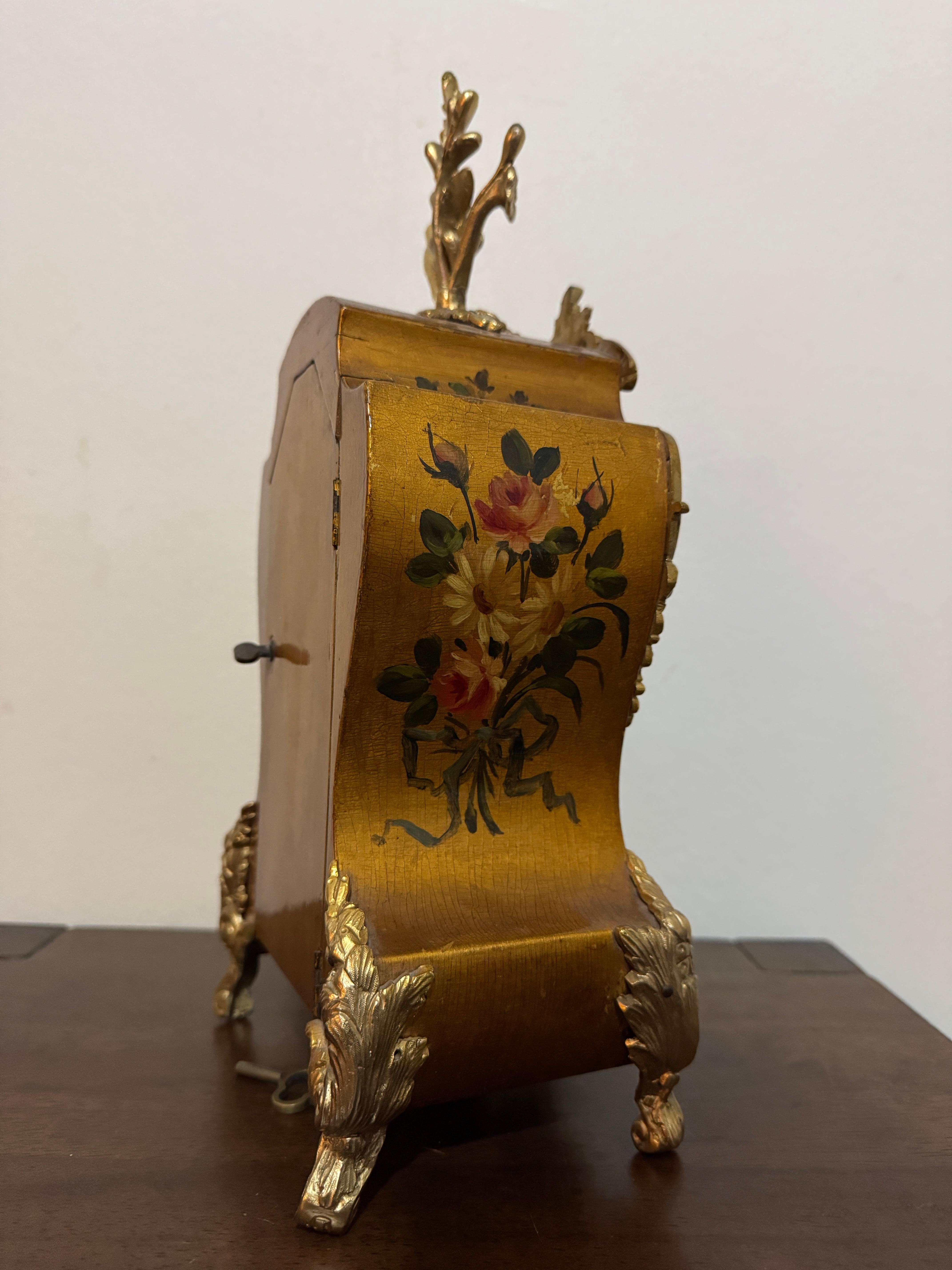 19th Century French brass mounted Louis XV-style mantel clock For Sale 4