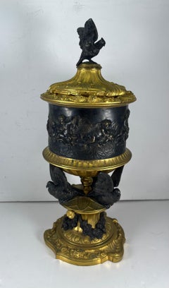 19th Century French Brass Neoclassical Figural Urn or Vase w/ Doves & Cherubs