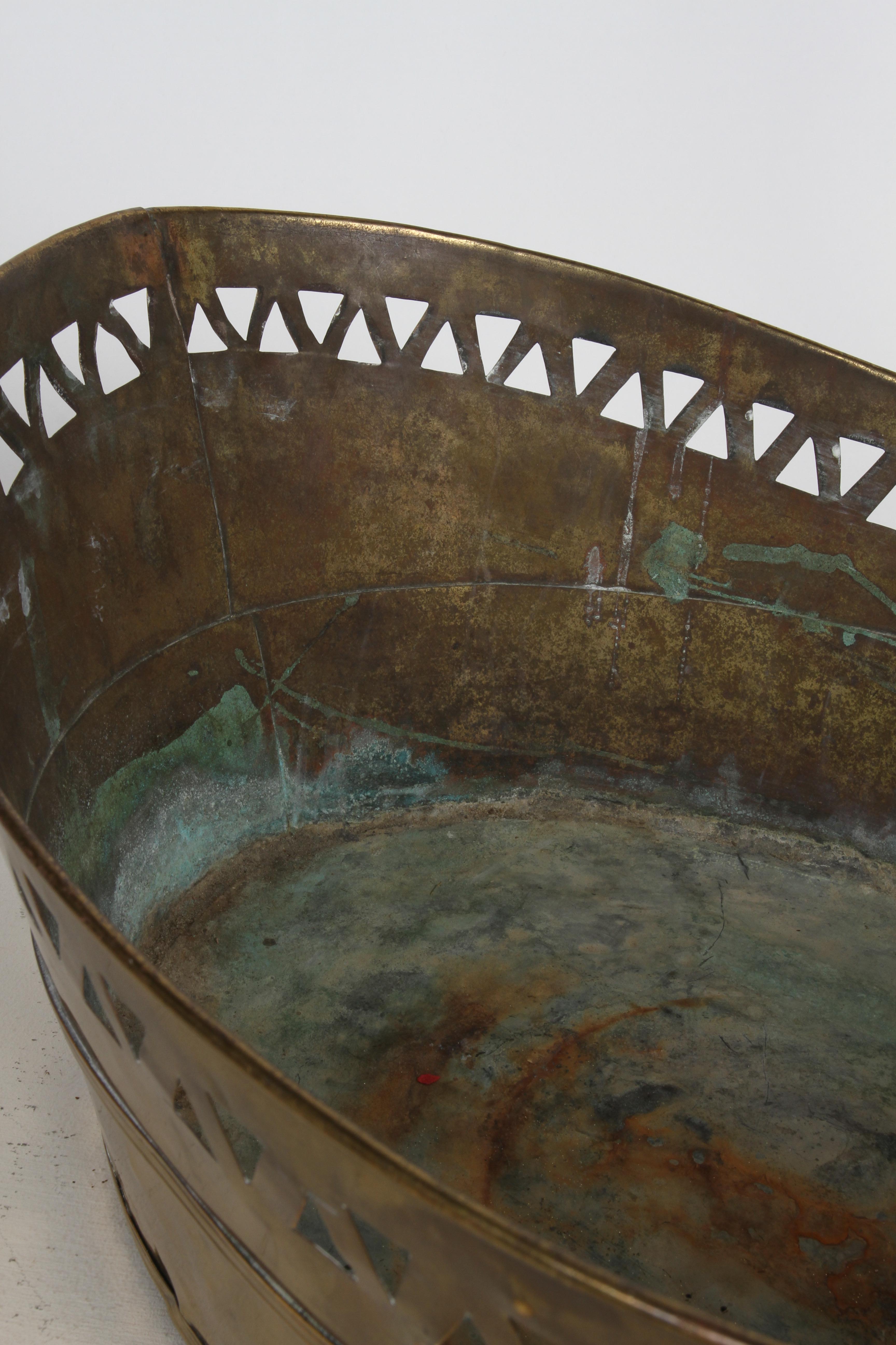 19th Century French Brass Oval Jardinière with Pierced Design & Lions Heads For Sale 8