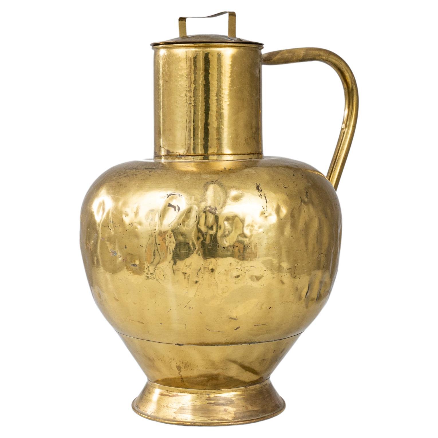 19th Century French Brass Pitcher With Lid For Sale